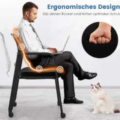 2er Set Bürostühle bis 150kg belastbar mit Rollen & Armlehnen Stapelbare Besucherstühle Konferenzstühle Schwarz