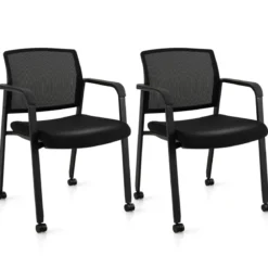 2er Set Bürostühle bis 150kg belastbar mit Rollen & Armlehnen Stapelbare Besucherstühle Konferenzstühle Schwarz