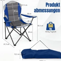2er Set Campingstuhl Klappbar tragbarer Angelstuhl mit Getränkehalter Rutschfesten Füßen Blau