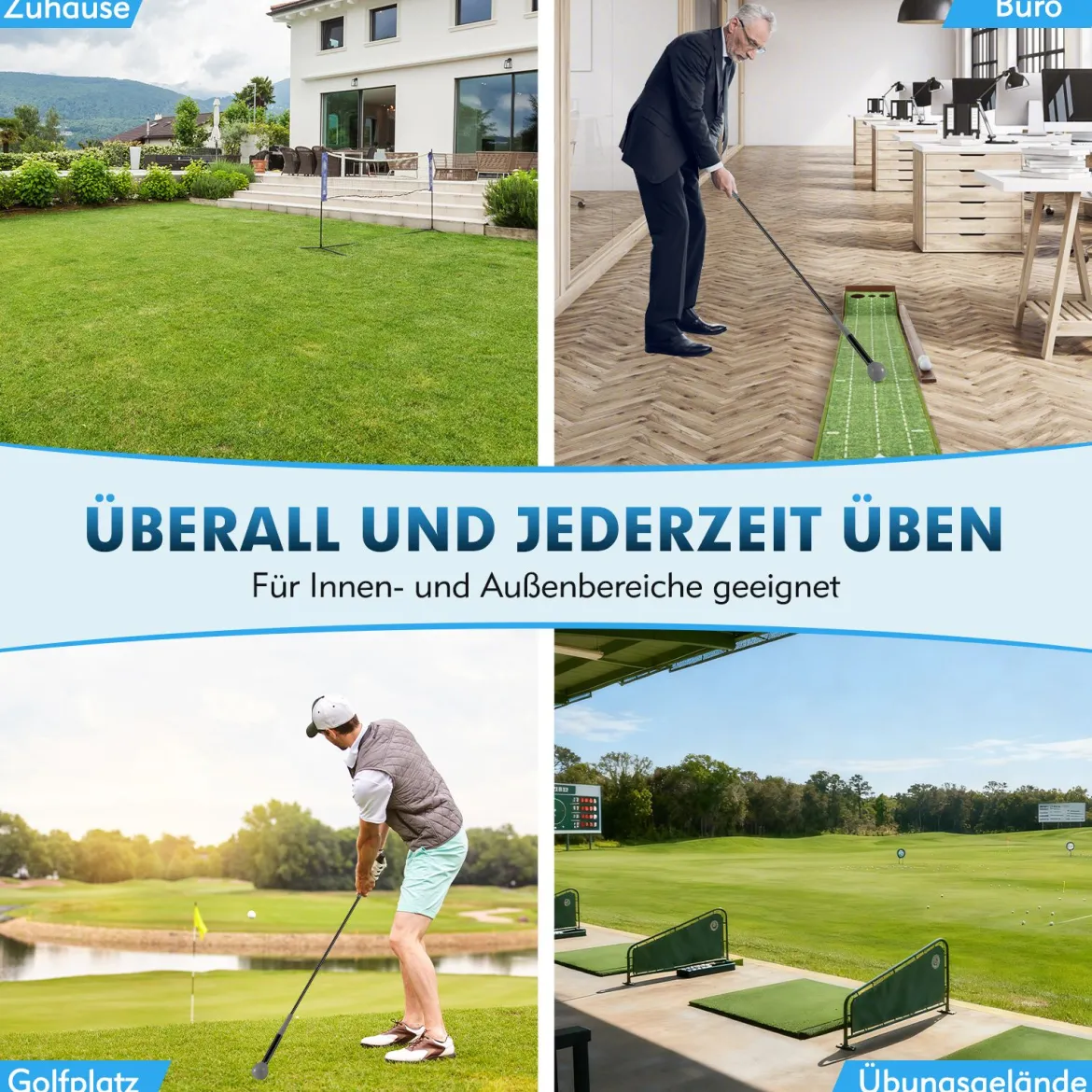 2er Set 120cm Golfschwungtrainer-Hilfe mit Gewichts-Kopf Golf Trainingshilfe Schwungtrainer Grau