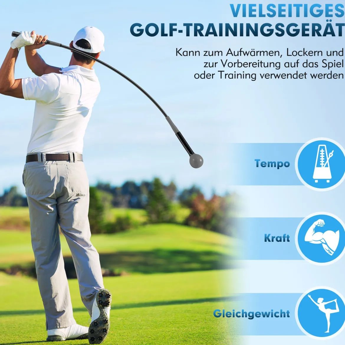 2er Set 120cm Golfschwungtrainer-Hilfe mit Gewichts-Kopf Golf Trainingshilfe Schwungtrainer Grau