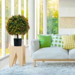 2er Set 55 cm Kunstpflanze mit Früchten & Topf Buchsbaum Topiary Kugelbaum Grün + Orange