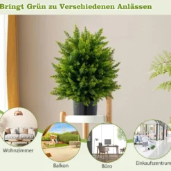 2er Set 55 cm Kunstpflanze mit Topf Zeder Buchsbaum Kunstbaum für Haus Büro Grün