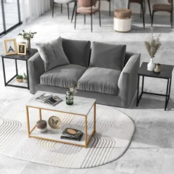 3er Set Couchtisch mit Mamoroptik mit Ablage & Metallrahmen Kaffeetisch Satztisch modern für Wohnzimmer Schlafzimmer