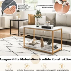 3er Set Couchtisch mit Mamoroptik mit Ablage & Metallrahmen Kaffeetisch Satztisch modern für Wohnzimmer Schlafzimmer