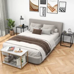 3er Set Couchtisch mit Mamoroptik mit Ablage & Metallrahmen Kaffeetisch Satztisch modern für Wohnzimmer Schlafzimmer