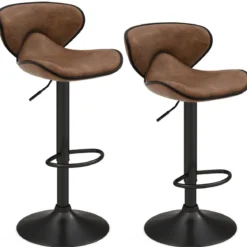 2er Set Drehbare Barhocker mit Rückenlehne & Fußstütze Barstühle Sitzhocker Rustikales Braun