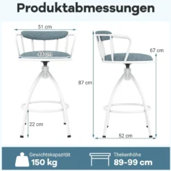 2er Set Drehbarer Barhocker mit Rückenlehne & Fußstütze Gepolstert Barstühle 150 kg Belastbar