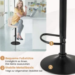 2er Set Drehbarer Barhocker mit Verstellbarer Höhe & Gepolstertem Sitz Barstuhl Küchenstuhl Beige