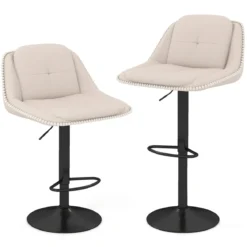 2er Set Drehbarer Barhocker mit Verstellbarer Höhe & Gepolstertem Sitz Barstuhl Küchenstuhl Beige