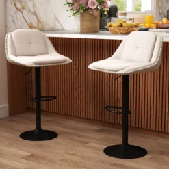 2er Set Drehbarer Barhocker mit Verstellbarer Höhe & Gepolstertem Sitz Barstuhl Küchenstuhl Beige