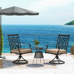 2er Set Drehsessel mit Weicher Polsterung & Blütenmuster-Rückenlehne Allwetter Terrassensessel