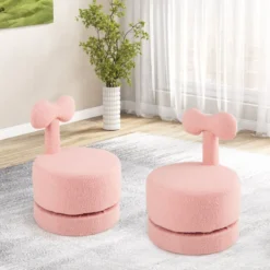 2er-Set Drehstühlen gepolsterte Kinderhocker mit Schleifenlehne Schaumstoffsitz & kratzfeste Fußpolster Kindersessel Rosa