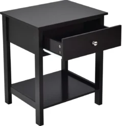 2er Set 2 Ebene Nachttisch mit Schublade Nachtkommode 48 x 40 x 58 cm Schwarz