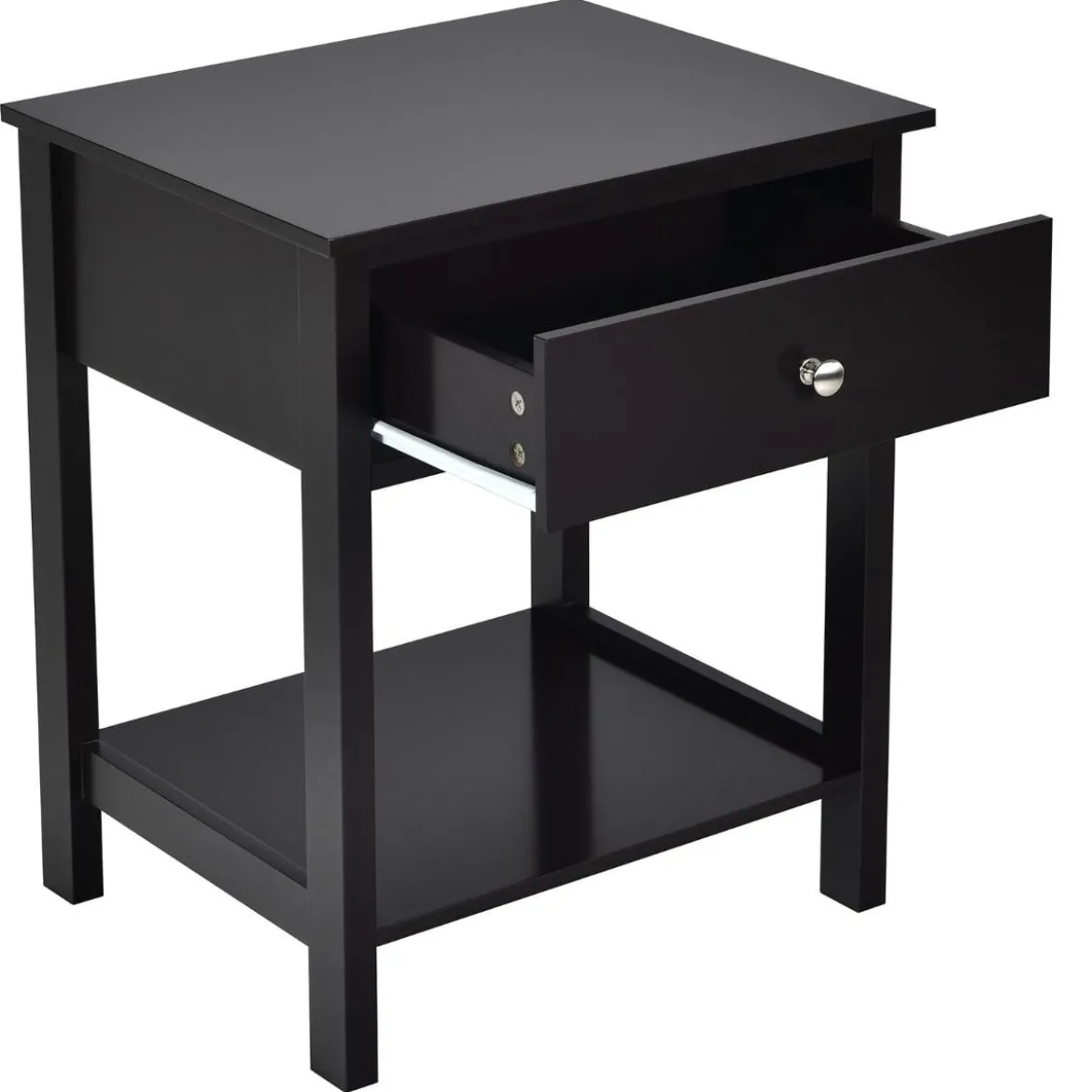 2er Set 2 Ebene Nachttisch mit Schublade Nachtkommode 48 x 40 x 58 cm Schwarz