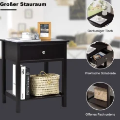 2er Set 2 Ebene Nachttisch mit Schublade Nachtkommode 48 x 40 x 58 cm Schwarz