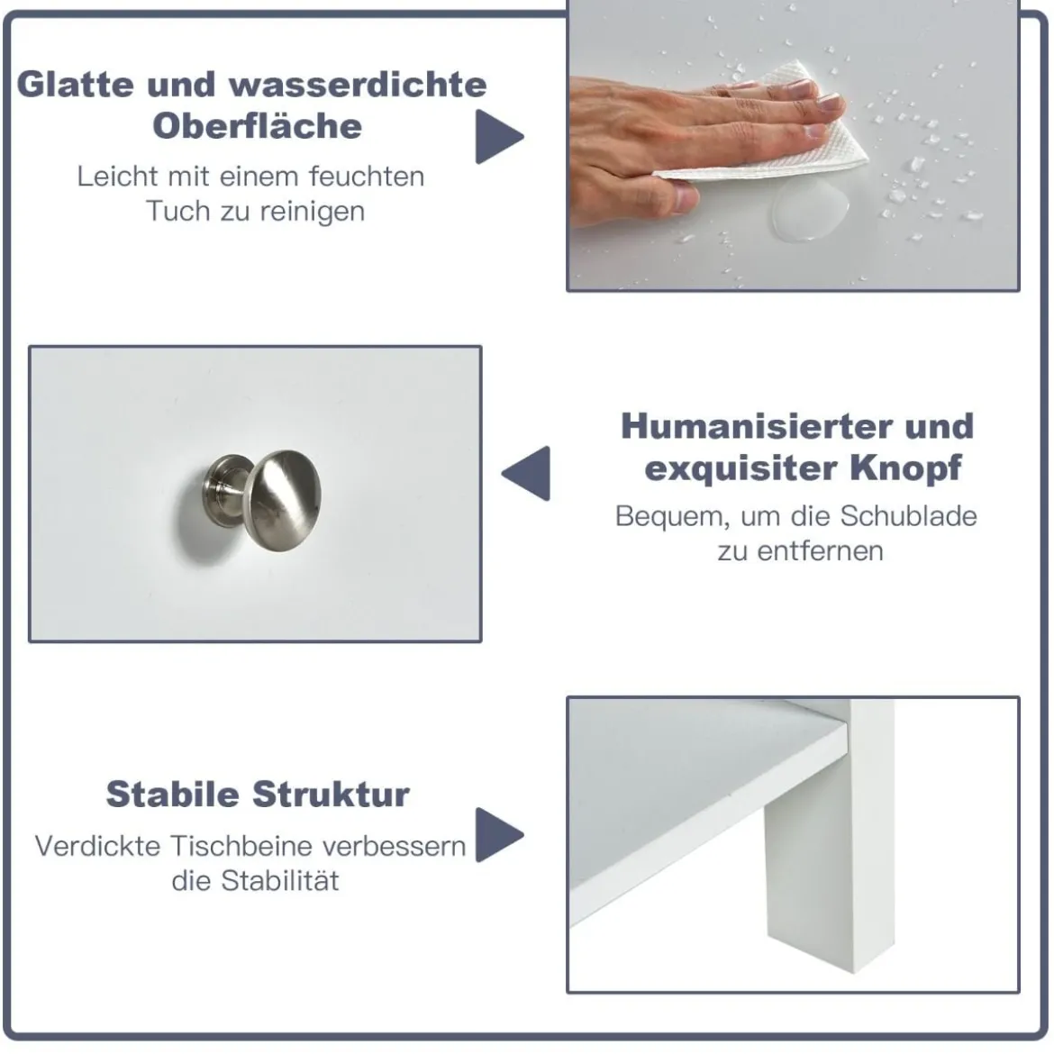 2er Set 2 Ebene Nachttisch mit Schublade Nachtkommode 48 x 40 x 58 cm Weiß