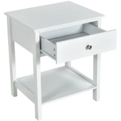 2er Set 2 Ebene Nachttisch mit Schublade Nachtkommode 48 x 40 x 58 cm Weiß