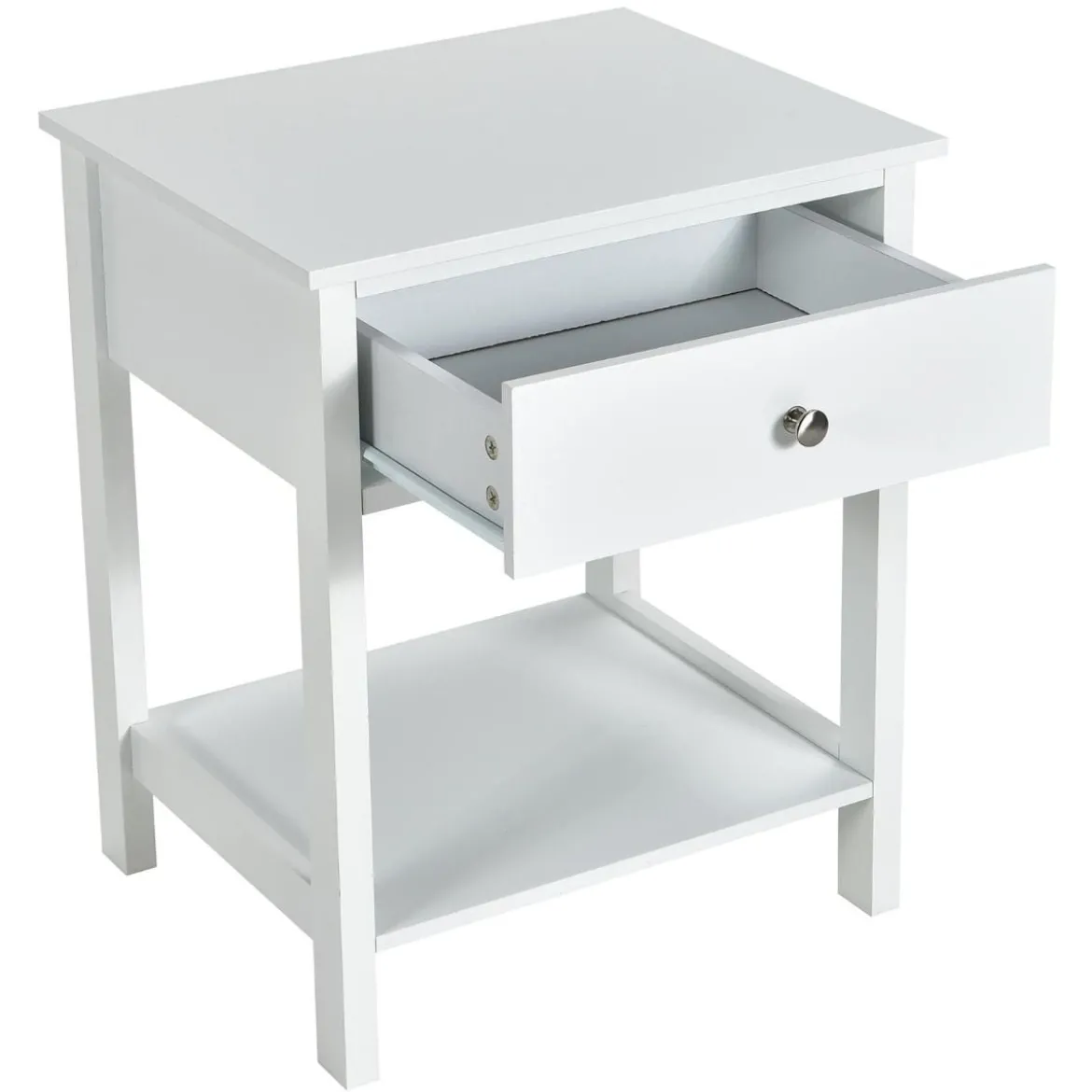 2er Set 2 Ebene Nachttisch mit Schublade Nachtkommode 48 x 40 x 58 cm Weiß