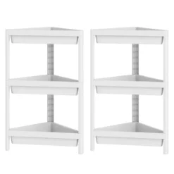 2er Set Eckregal mit Abnehmbarem Design & Ablauflöchern Freistehendes Badregal Weiß