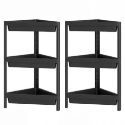 2er Set Eckregal mit Abnehmbarem Design & Ablauflöchern Freistehendes Badregal Schwarz