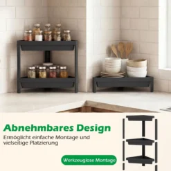 2er Set Eckregal mit Abnehmbarem Design & Ablauflöchern Freistehendes Badregal Schwarz