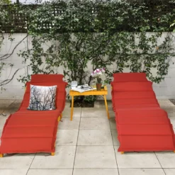 2er Set Ergonomische Holz Sonnenliege mit Auflage & Klappbarer Kopfstütze Gartenliege 190 x 55 x 52 cm