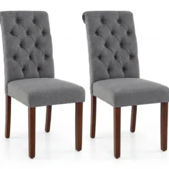 2er Set Esszimmerstühle mit Gepolsterter Sitzfläche & Rückenlehne Polsterstühle Essstühle Grau