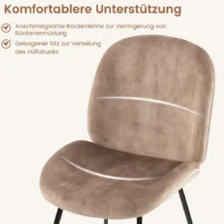 2er Set Esszimmerstühle mit Metallgestell Küchenstuhl Polsterstuhl 49 x 65 x 87 cm Kaffee