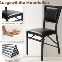 2er Set Esszimmerstühle mit Metallrahmen Klappbare Polsterstühle Küchenstühle