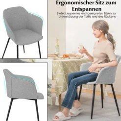 2er Set Esszimmerstühle Polsterstuhl mit ergonomischer Rückenlehne Gebrochenem Hellgrau