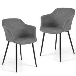 2er Set Esszimmerstühle Polsterstuhl mit ergonomischer Rückenlehne Grau