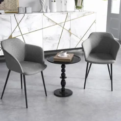 2er Set Esszimmerstühle Polsterstuhl mit ergonomischer Rückenlehne Grau