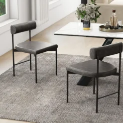 2er Set Esszimmerstuhl Küchenstuhl aus PVC-Leder mit gepolsterter Rückenlehne Grau