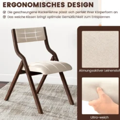 2er Set Esszimmerstuhl mit Gepolsterten Sitzen & Massivholzrahmen Klappstühle Braun