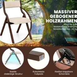 2er Set Esszimmerstuhl mit Gepolsterten Sitzen & Massivholzrahmen Klappstühle Braun