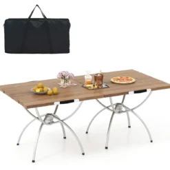 2er Set Faltbarer Campingtisch mit Holzmaserung-Tischplatte & Aluminiumgestell Strandtisch