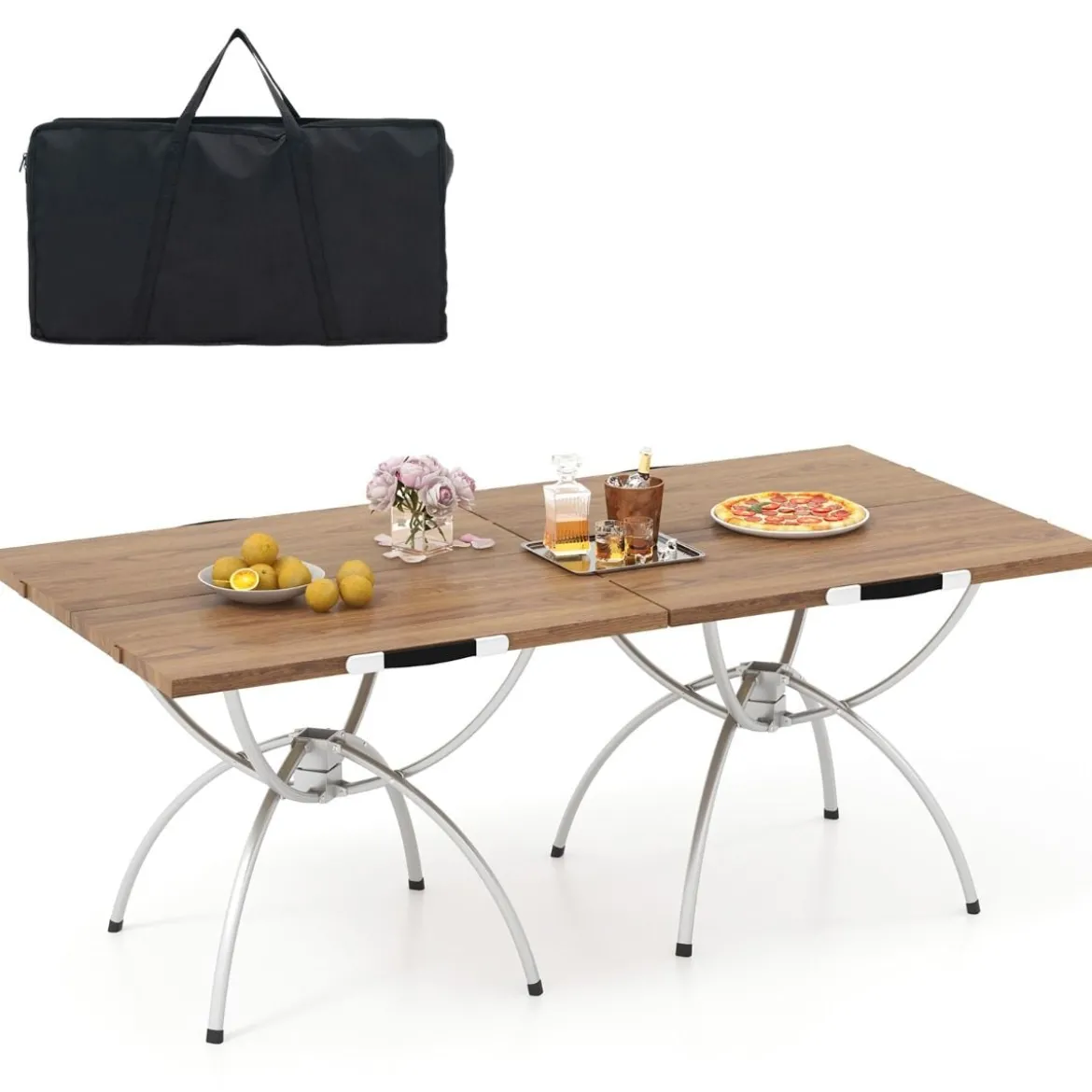 2er Set Faltbarer Campingtisch mit Holzmaserung-Tischplatte & Aluminiumgestell Strandtisch