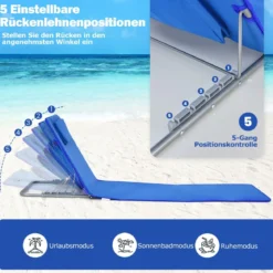 2er Set Faltbare Strandmatte mit 2 Liegestühlen und Beistelltisch 151 x 55,5 x 27-47 Blau