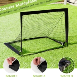 2er Set Fußballtor klappbar Fußball-Tor mit Montagezubehör und Tragetasche faltbares Fußballnetz 120 x 92 x 92cm Schwarz