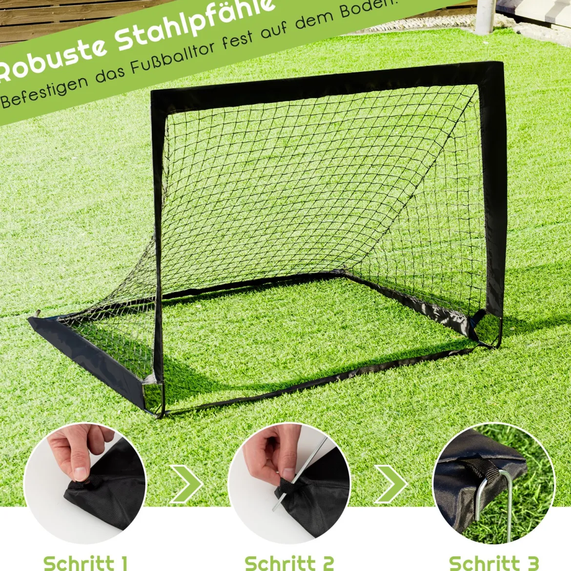 2er Set Fußballtor klappbar Fußball-Tor mit Montagezubehör und Tragetasche faltbares Fußballnetz 120 x 92 x 92cm Schwarz