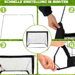 2er Set Fußballtor klappbar Fußball-Tor mit Montagezubehör und Tragetasche faltbares Fußballnetz 120 x 92 x 92cm Schwarz