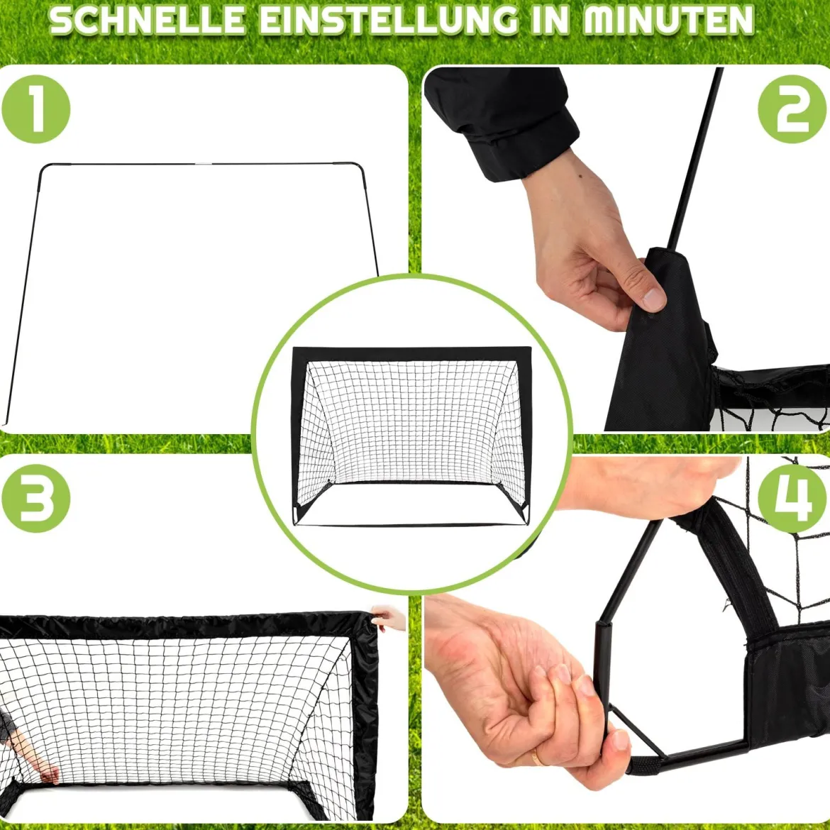 2er Set Fußballtor klappbar Fußball-Tor mit Montagezubehör und Tragetasche faltbares Fußballnetz 120 x 92 x 92cm Schwarz