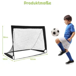 2er Set Fußballtor klappbar Fußball-Tor mit Montagezubehör und Tragetasche faltbares Fußballnetz 120 x 92 x 92cm Schwarz