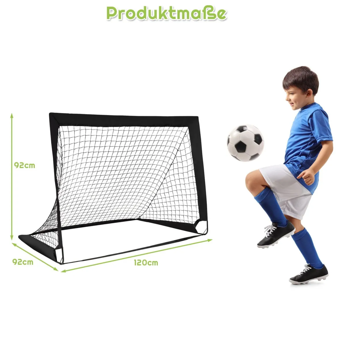 2er Set Fußballtor klappbar Fußball-Tor mit Montagezubehör und Tragetasche faltbares Fußballnetz 120 x 92 x 92cm Schwarz