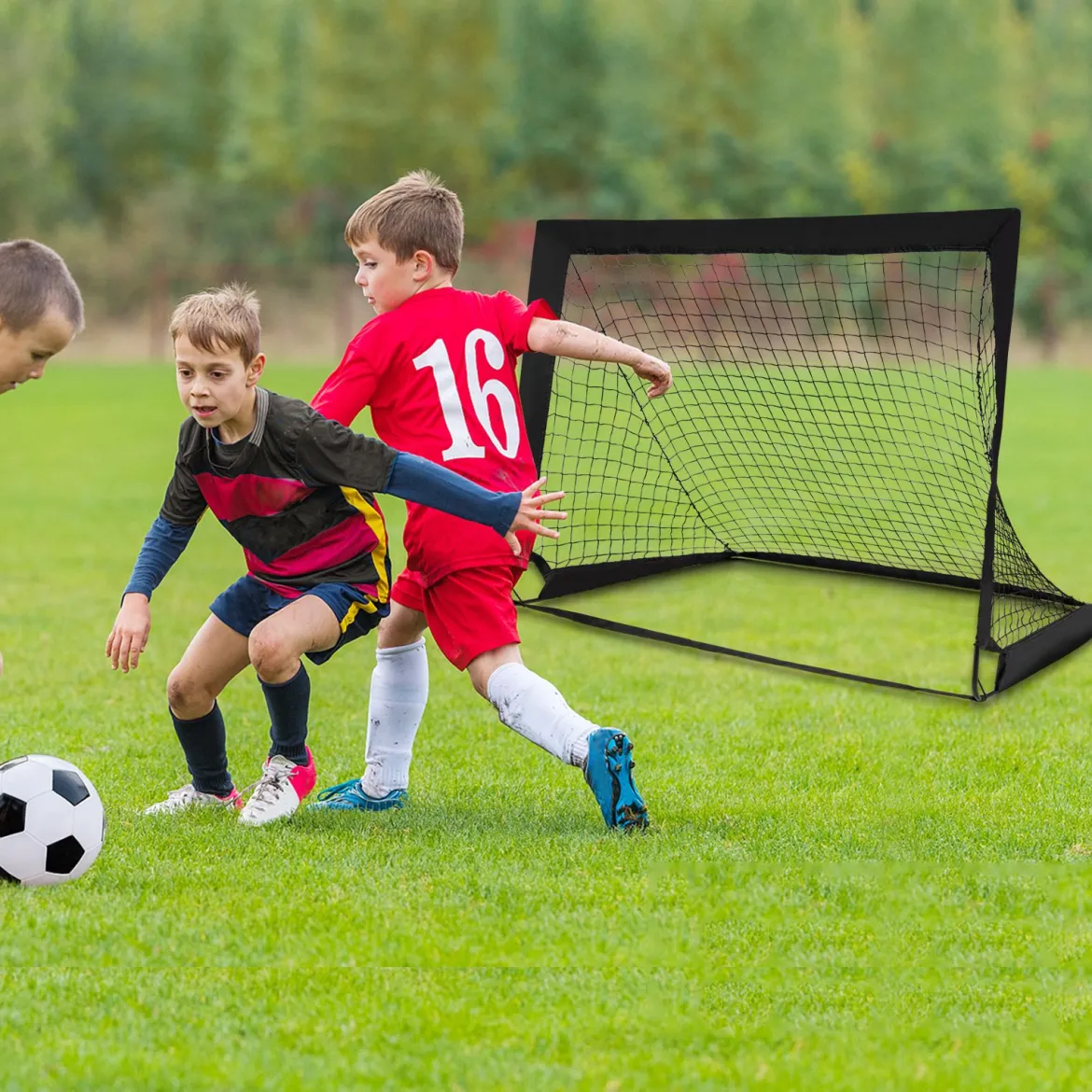 2er Set Fußballtor klappbar Fußball-Tor mit Montagezubehör und Tragetasche faltbares Fußballnetz 120 x 92 x 92cm Schwarz