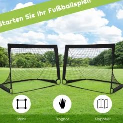 2er Set Fußballtor klappbar Fußball-Tor mit Montagezubehör und Tragetasche faltbares Fußballnetz 120 x 92 x 92cm Schwarz