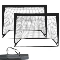 2er Set Fußballtor klappbar Fußball-Tor mit Montagezubehör und Tragetasche faltbares Fußballnetz 120 x 92 x 92cm Schwarz