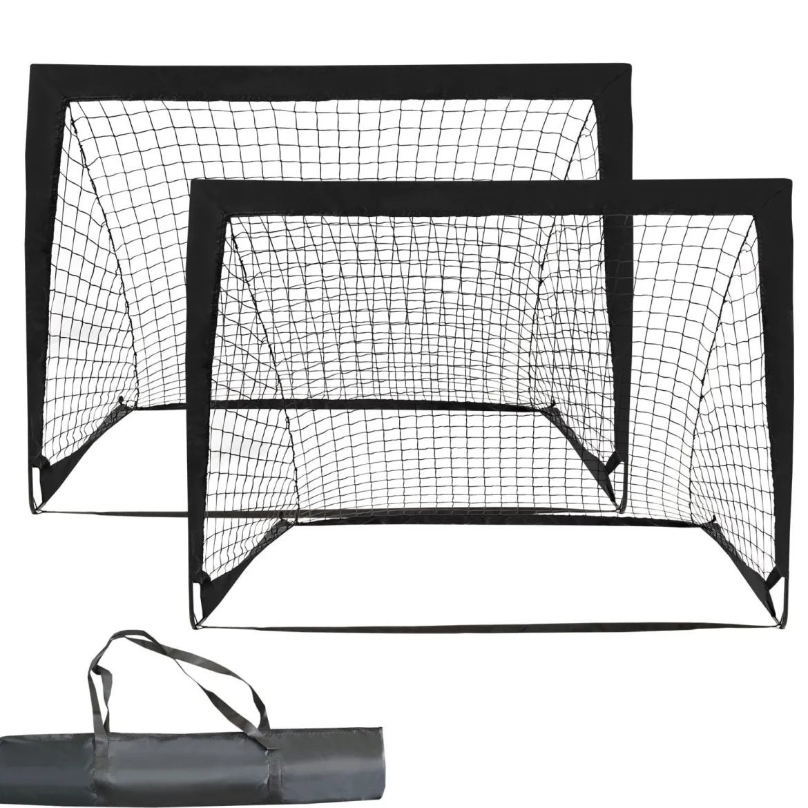 2er Set Fußballtor klappbar Fußball-Tor mit Montagezubehör und Tragetasche faltbares Fußballnetz 120 x 92 x 92cm Schwarz
