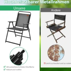 4er Set Gartenstühle mit Armlehnen & Rückenlehne & Atmungsaktivem Sitz Klappstühle Schwarz